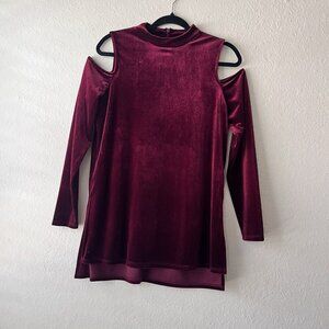Halogen Women's Red Velvet Cold Shoulder Long sleeve Shirt Top Size‎ XS